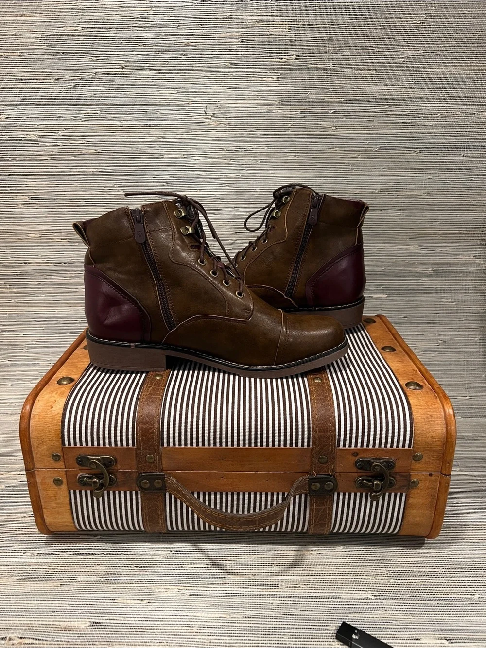 Source Unknown Brown Men's Leather Lace-Up Ankle Boots
